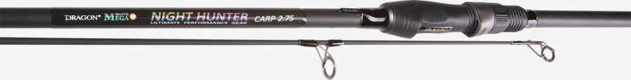 NIGHT HUNTER  Grupa czterech wędzisk karpiowych w długościach 12 i 13 stóp i w najbardziej popularnym zakresie mocy: od 2 ¾ do 3 ½ lb. Solidnie zbudowane, choć ciągle lekkie blanki dysponują świetnymi właściwościami rzutowymi i wspaniale pracują pod dużym obciążeniem przy holu wielkich ryb. Wszystkie wędziska wyposażone w dwa praktyczne zaczepy, przeznaczone do żyłki i plecionki.