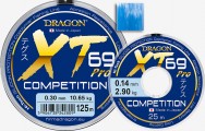 XT69 PRO  Produkowane przez firmę Momoi Fishing w Japonii żyłki z serii Dragon XT69 Hi-  -Tech są bardzo odporne na uszkodzenia mechaniczne i wytrzymałe na węzłach.  XT69 Pro COMPETITION idealnie nadaje się do montowania różnorodnych zestawów, jakie stosujemy przy łowieniu bez kołowrotka: zestawu skróconego i pełnego. Jest wytrzymała na węzłach, elastyczna, bez pamięci. Zewnętrzna powierzchnia pokryta jest specjalną powłoką silikonową i zabezpieczona przed działaniem promieni ultrafioletowych obecnych w świetle słonecznym. Kolor niebieski. Dostępna w odcinkach 125 m i 25 m.
