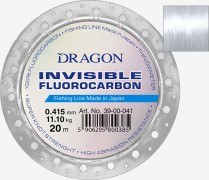 INVISIBLE FLUOROCARBON  Najwyższej jakości przezroczysta żyłka fluorocarbonowa produkowana dla Dragona w Japonii. Przeznaczona na przypony muchowe, strzałowe oraz spinningowe, zarówno te zabezpieczające przynętę przed obcięciem przez szczupaki jak i te, które stosowane są przy łowieniu sandaczy czy pstrągów na plecionki. Dostępny w zakresie średnic 0,12 – 0,74  mm.