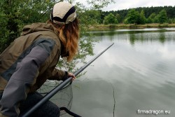 Krytyczna chwila, ryba ucieka w kierunku brzegowych zarośli, pomiędzy rybą a mną pojawiają się gałęzie drzewa. Jeśli rybie starczy sił i przybliży się do brzegu, guma amortyzatora wejdzie w gałęzie i mogę ją uszkodzić. Tracę kontakt wzrokowy z rybą.