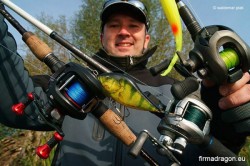 Kołowrotek TD SHS200iL to ten pierwszy od lewej. TD Big Bait MF250iL – pierwszy od prawej.